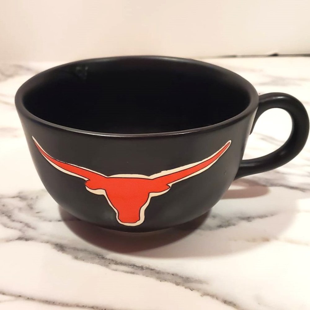 Vintage Dept 56 Rodeo Oversized Black Mug Bowl Orange and Yellow Texas Longhorn